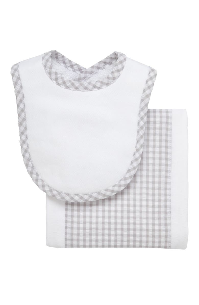 3 Marthas Big Check Drooler Bib & Burp Set, Main, color, Gray