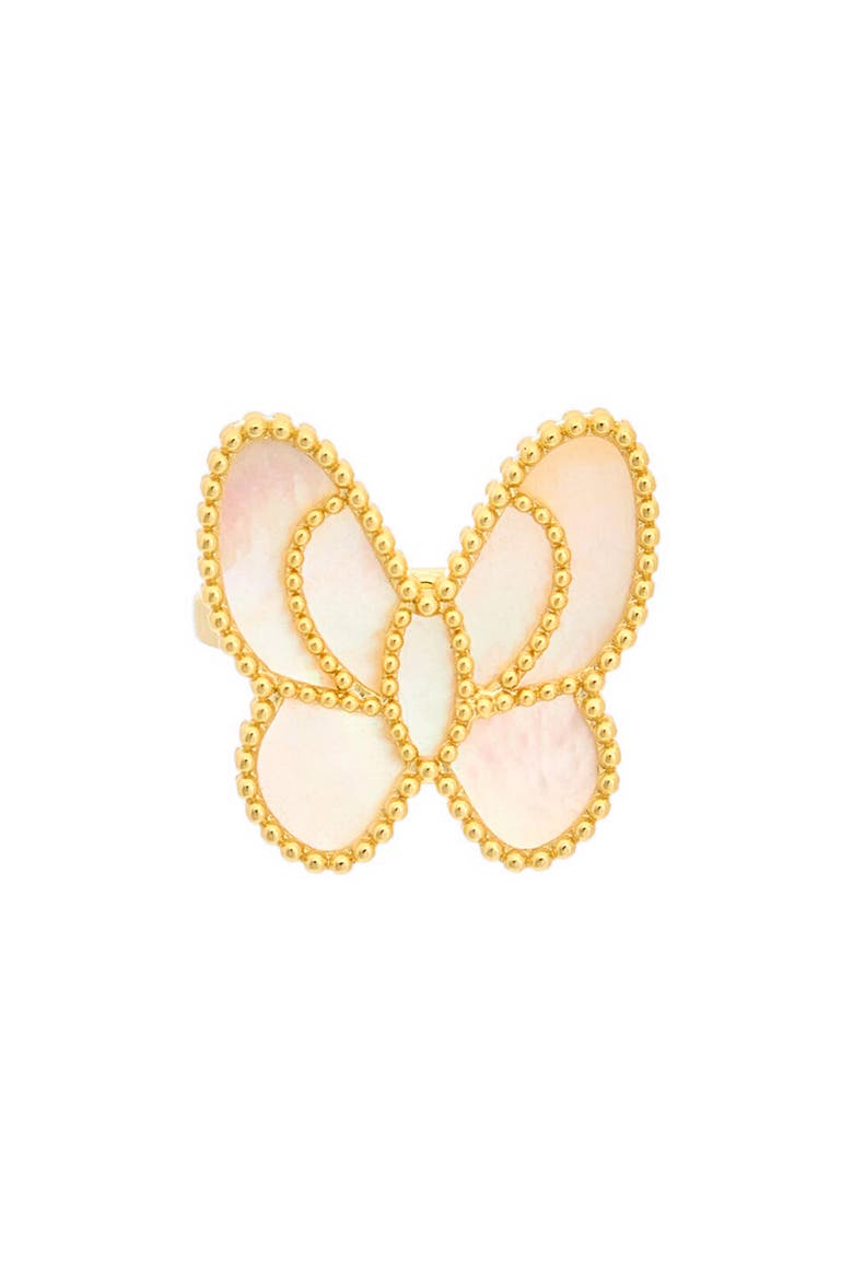 Mother-of-Pearl Butterfly Ring, Main, color, PEARL/ YELLOW GOLD