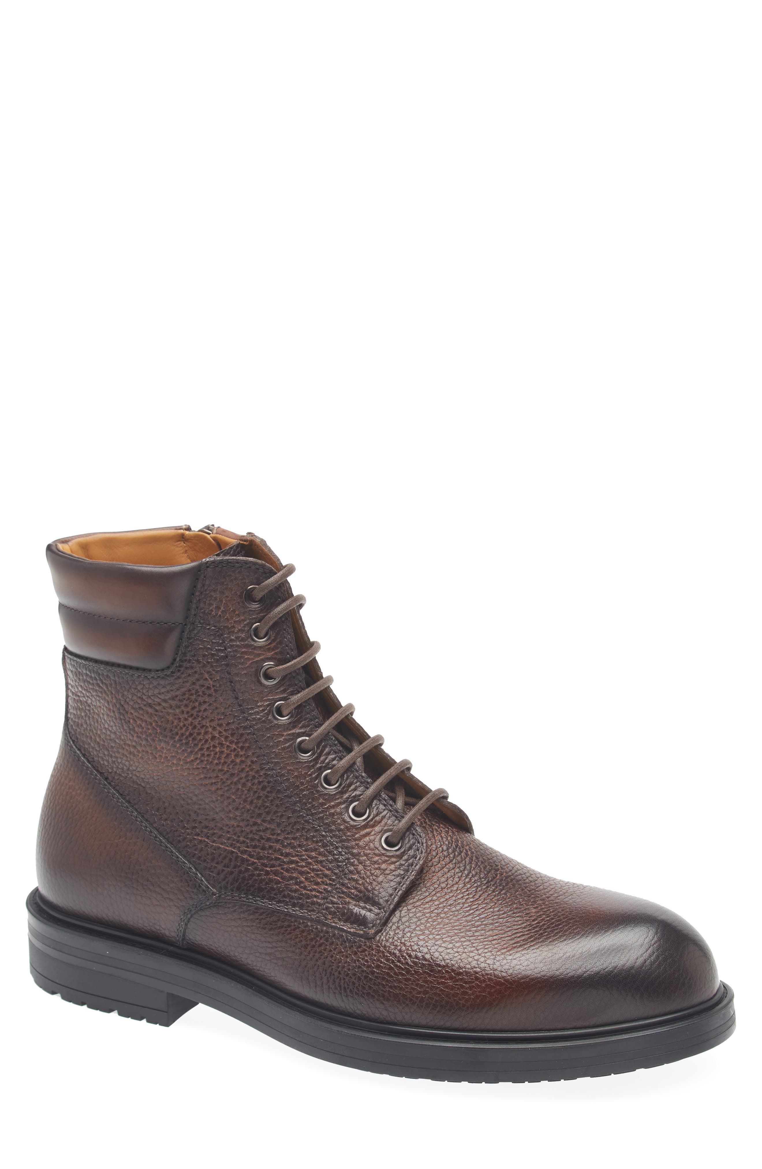 Magnanni Grayson Lace-Up Lug Sole Boot, Main, color, Brown Texture