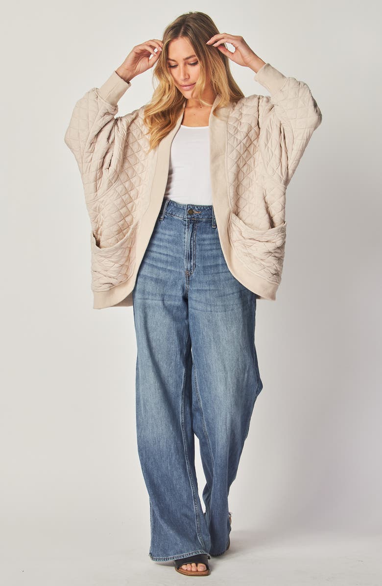 BLUEGREY Quilted Cotton Blend Cardigan Sweatshirt, Alternate, color, Taupe