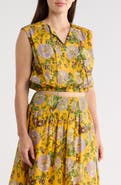 ELIE ELIE TAHARI Floral Sleeveless Trim Top