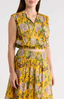 ELIE ELIE TAHARI Floral Sleeveless Trim Top