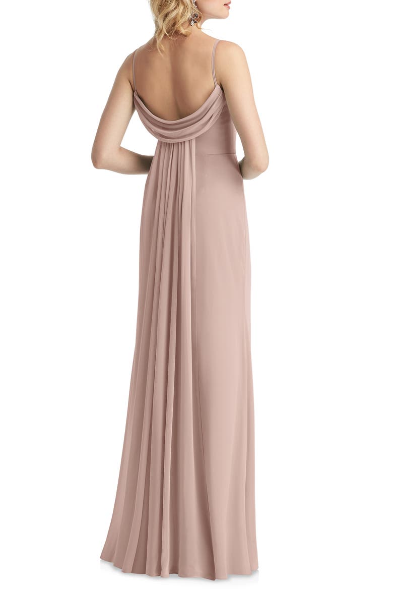 Cowl Back Chiffon Trumpet Gown, Alternate, color, TOASTED SUGAR