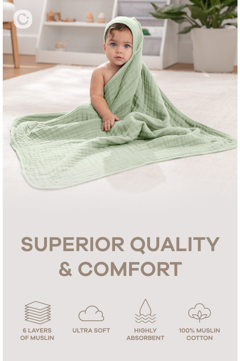 Hooded Baby Towels - 6 Layers, Pack of 2, Alternate, color, Sage