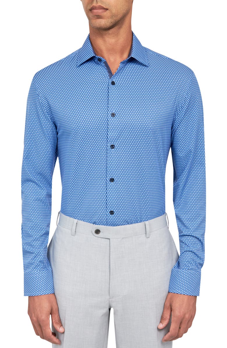 W.R.K Slim Fit Geo Print Stretch Performance Dress Shirt, Main, color, Blue