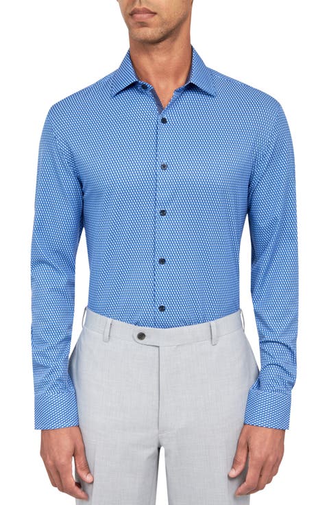 Slim Fit Geo Print Stretch Performance Dress Shirt (Regular & Big)