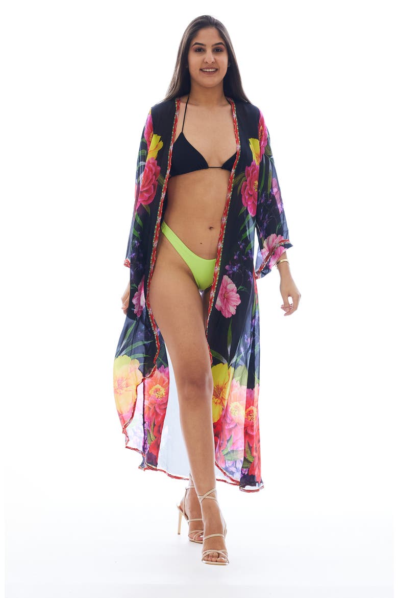 Floral Longline Duster, Alternate, color, BLACK