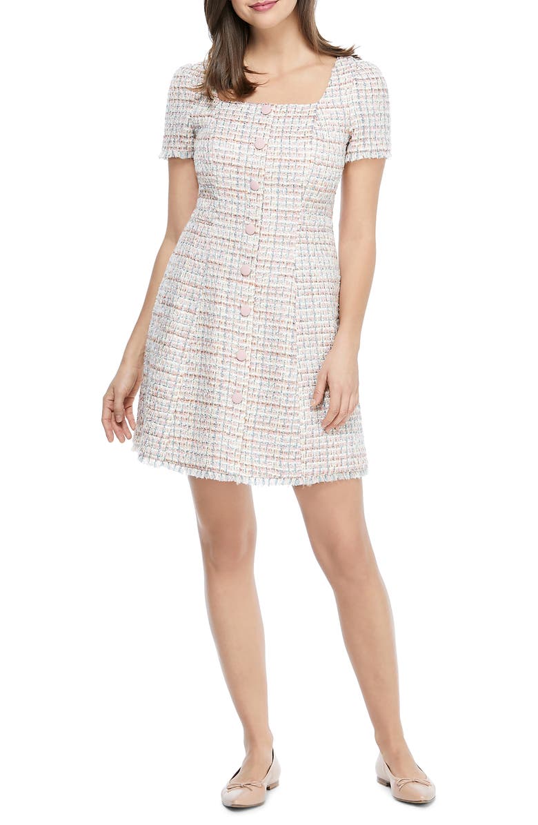 Gal Meets Glam Collection Square Neck Bouclé Minidress, Main, color, 