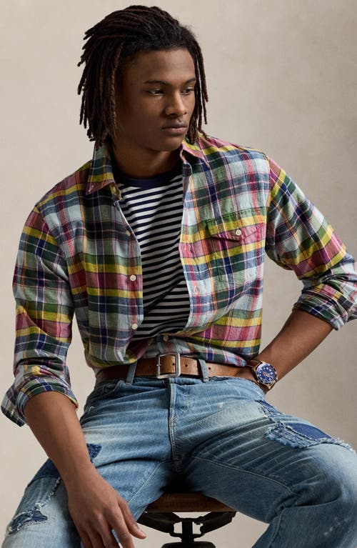 POLO RALPH LAUREN POLO RALPH LAUREN BLEEDING MADRAS PLAID BUTTON-DOWN SHIRT 
