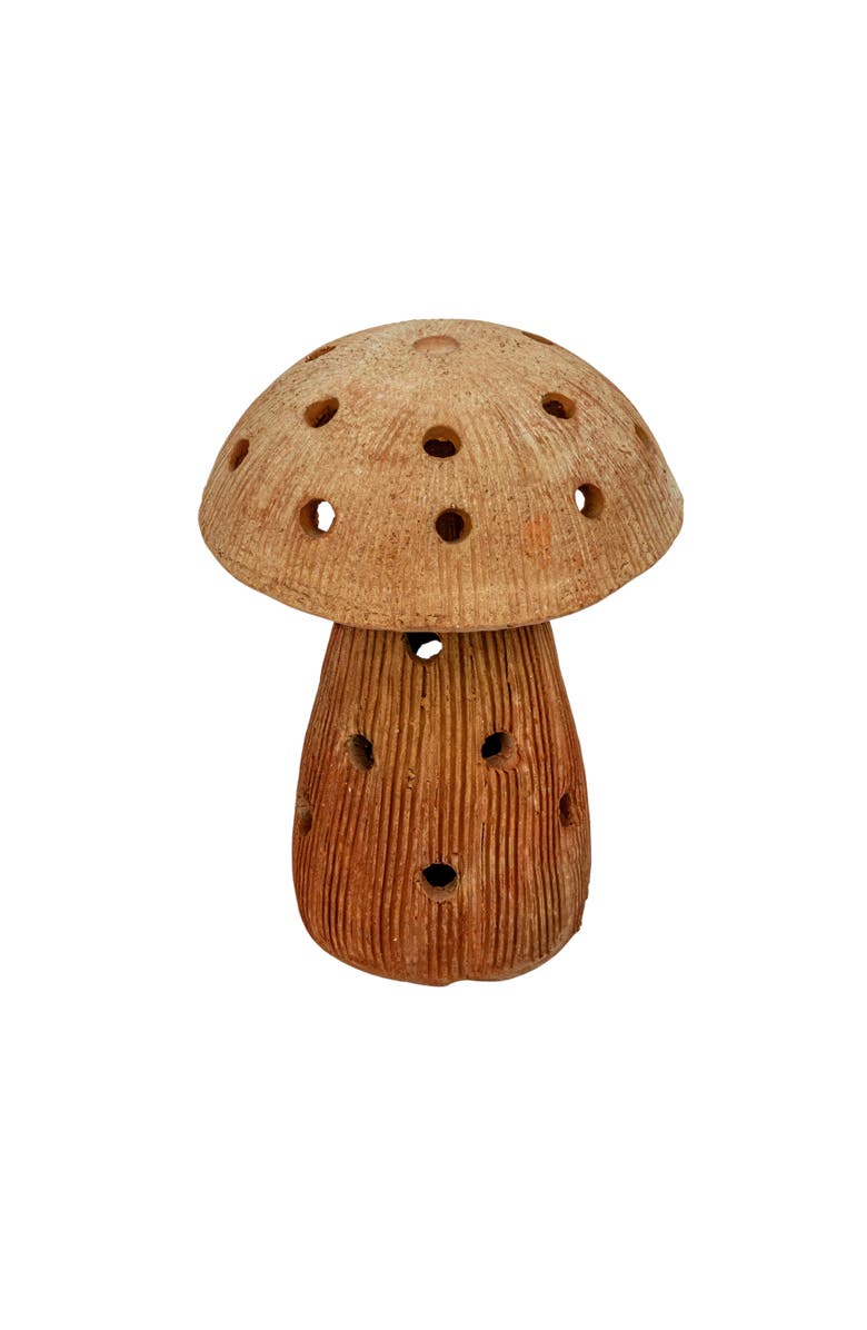 Storied Home Handmade Vintage Reproduction Terra-cotta Mushroom Shaped Candle Holder with Cut-Outs, Natural, Main, color, Orange