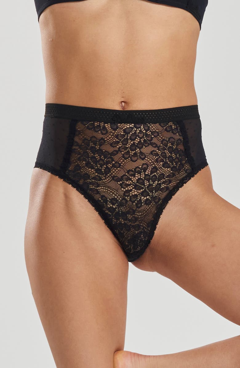 PEACHAUS Betony Recycled-Tulle High-Rise Underwear, Main, color, Volcanic Black