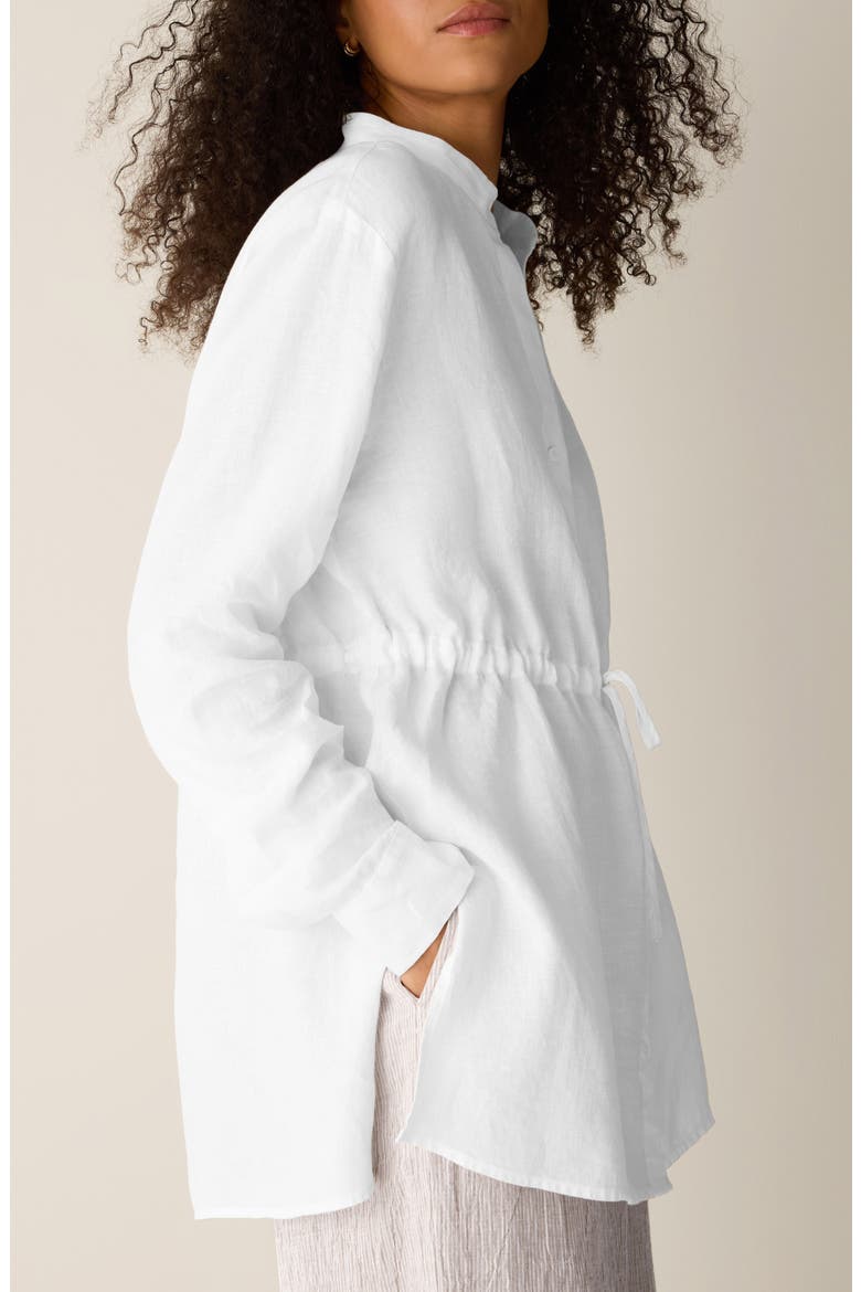 Split Neck Organic Linen Long Drawstring Shirt, Alternate, color, WHITE
