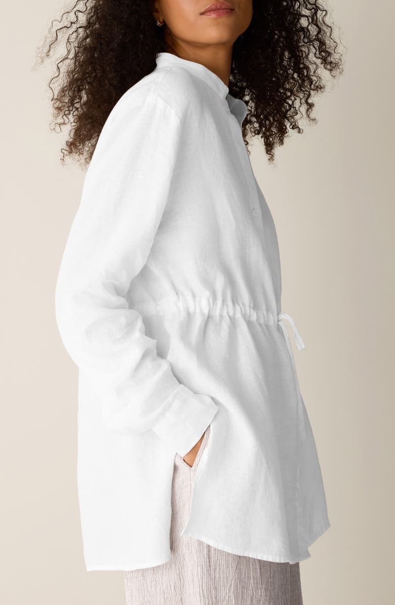 Eileen Fisher Split Neck Organic Linen Long Drawstring Shirt, Alternate, color, White
