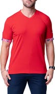 Maceoo Vivaldi Solid Ripple Red V-Neck Cotton T-Shirt
