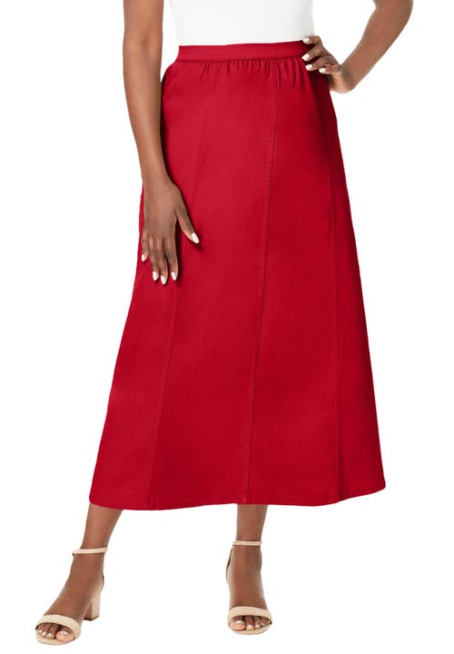 Jessica London Stretch Denim Jegging Skirt In Red