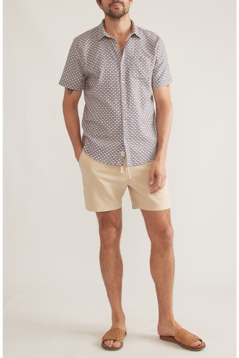 Wave Print Short Sleeve Stretch Button-Up Shirt, Alternate, color, WAVE PRINT