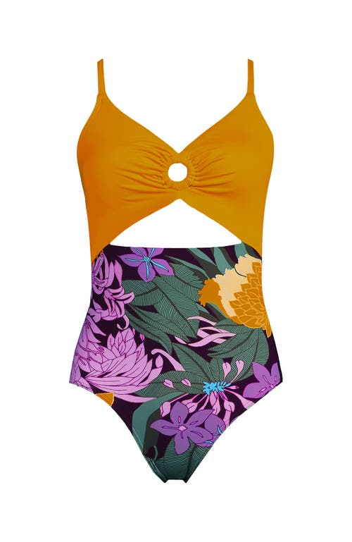 Lands' End Plus Size O-ring Monokini One Piece Swimsuit In Dark Wine Floral Bloom/mango