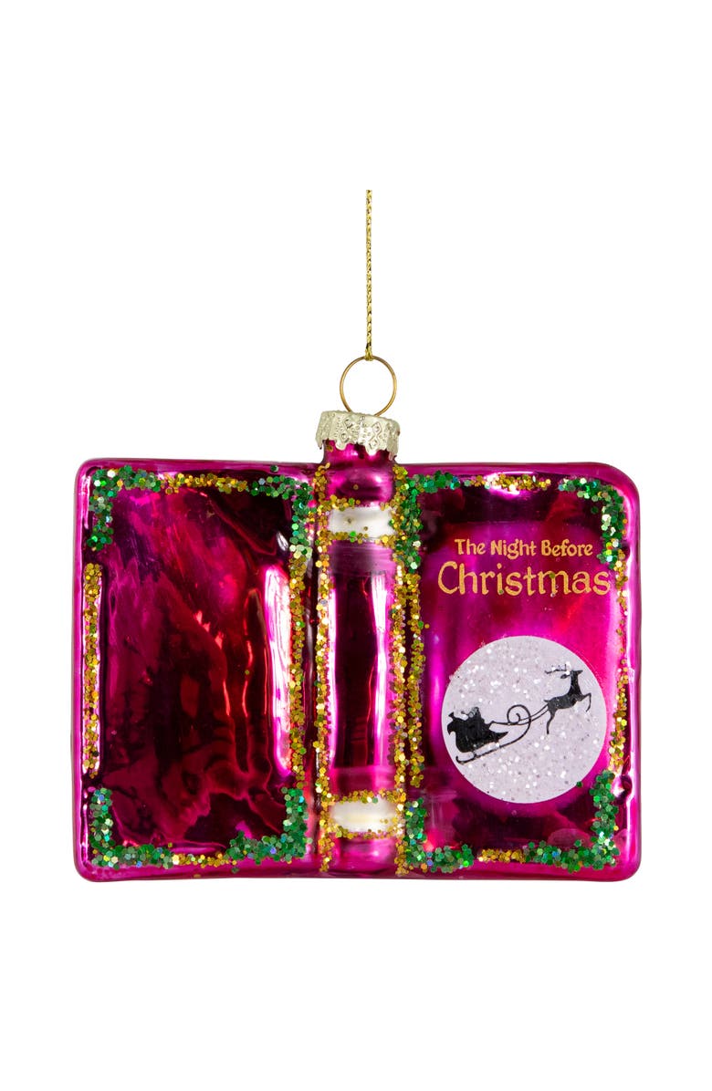 Northlight Glittered Twas the Night Before Christmas Book Glass Ornament - 3.5", Alternate, color,