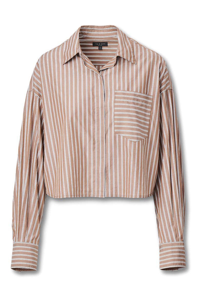 Marin Stripe Cotton Crop Button-Up Shirt, Alternate, color, TOBACCO