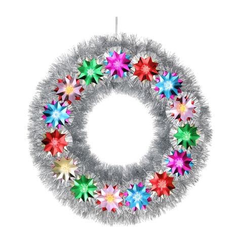 30 in. Tinsel Wreath with Flower Pom-poms