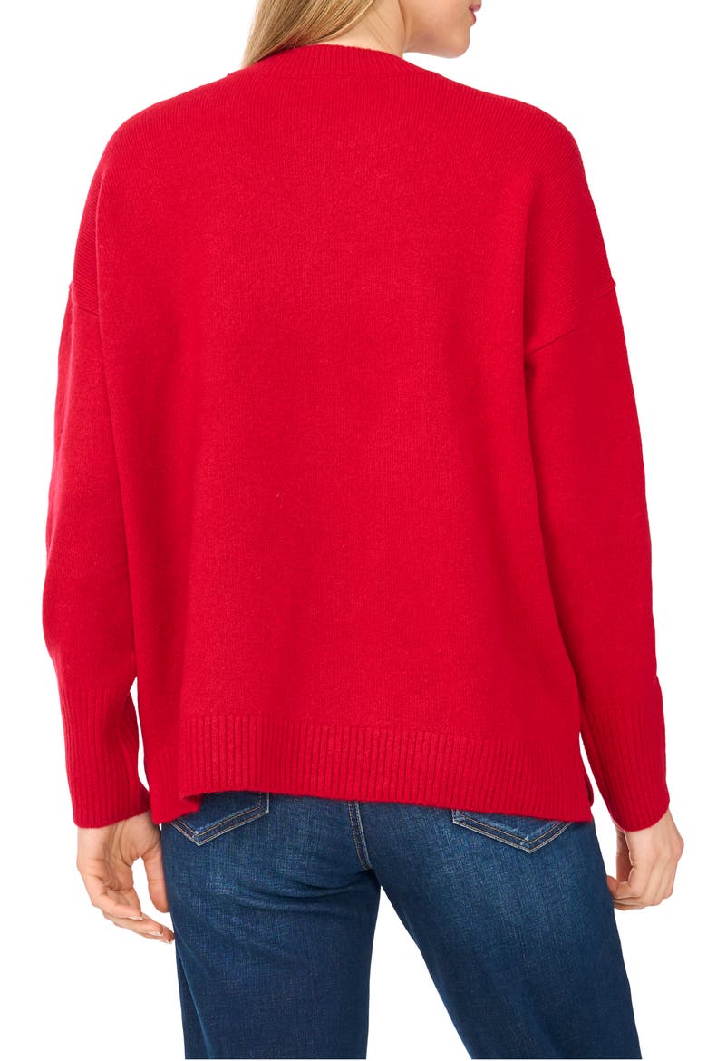Tartan Bow Crewneck Sweater, Alternate, color, GLAMOUR RED
