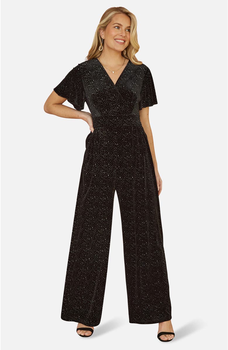 Yumi Sparkle Velvet Jumpsuit, Main, color, Black