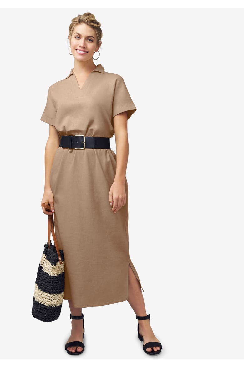 Linen Short Sleeve Maxi Dress, Alternate, color, AZURE MIST