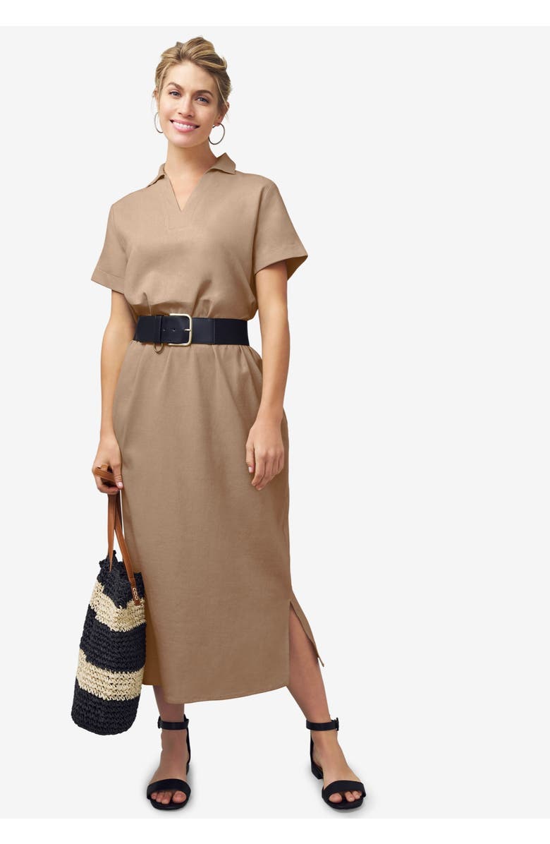 Jessica London Linen Short Sleeve Maxi Dress, Alternate, color, Rich Brown Zebra