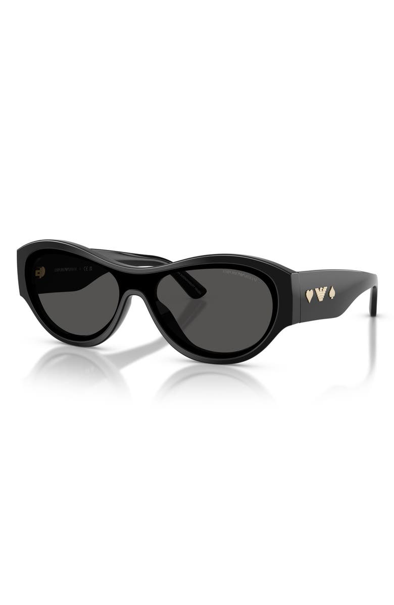 Emporio Armani 136mm Irregular Sunglasses, Alternate, color, Shiny Black / Dark Grey