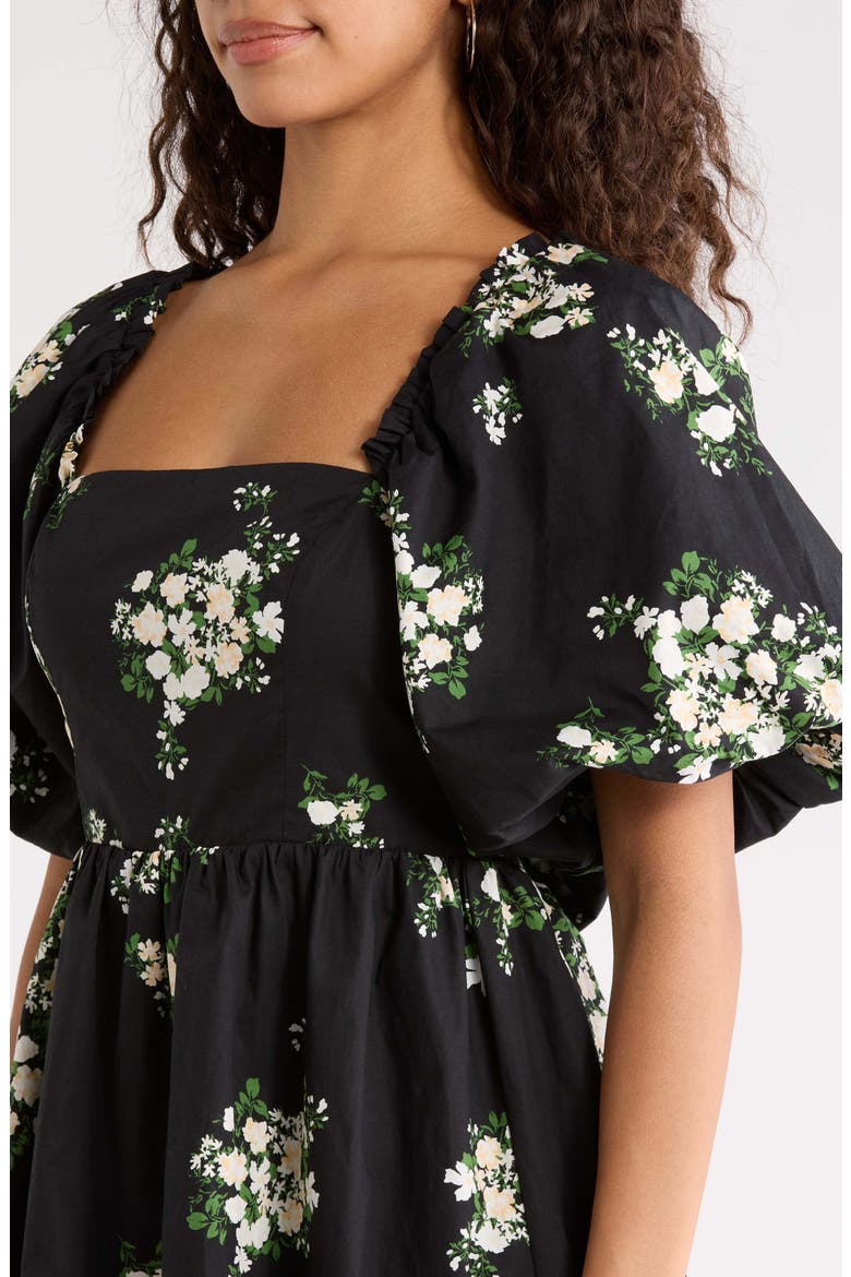 Emery Floral Puff Sleeve Cotton Dress, Alternate, color, BLACK-TAUPE-MULTI