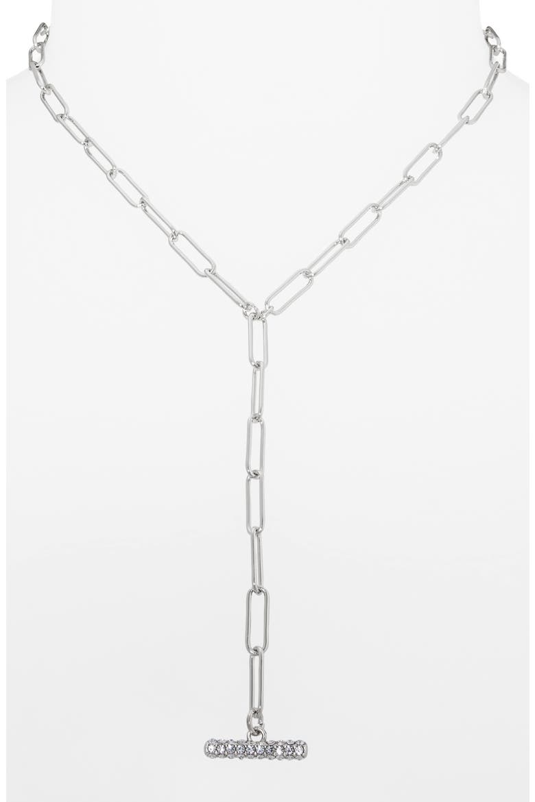 Paper Clip Pavé Toggle Necklace, Alternate, color, CLEAR- SILVER