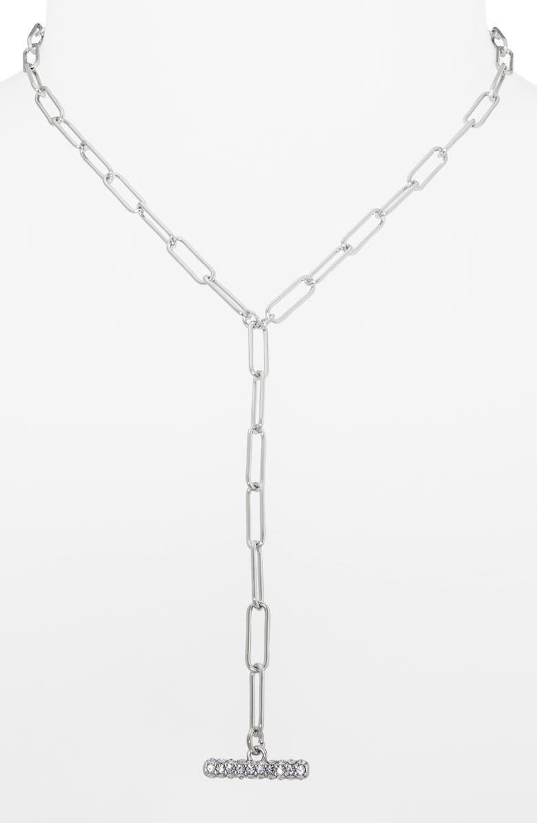 Open Edit Paper Clip Pavé Toggle Necklace, Alternate, color, Clear- Silver