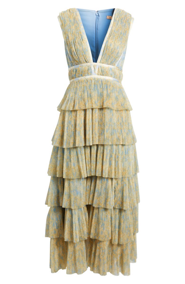 Hutch Plunge Neck Tiered Tulle Dress, Alternate, color, Sky Floral