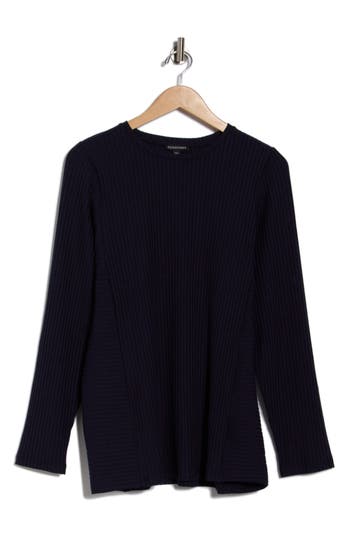 Eileen Fisher Crewneck Textured Rib Tunic In Black