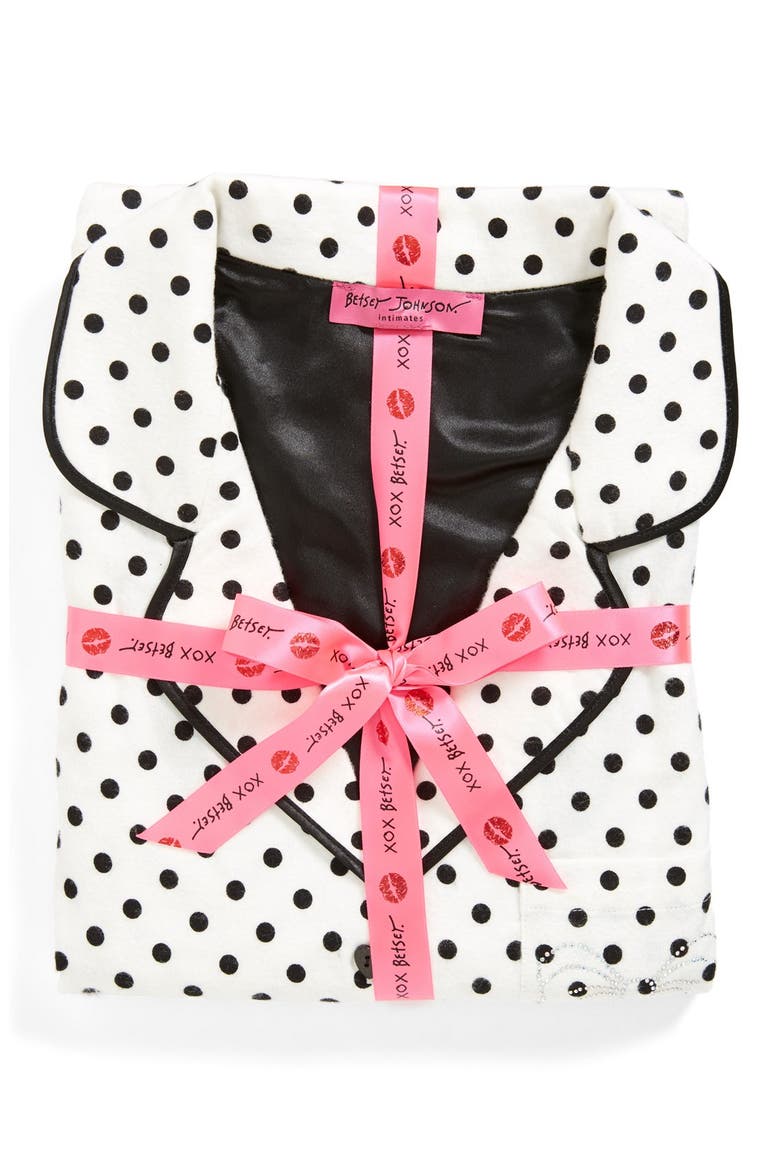 Flannel Pajamas, Alternate, color, PRISTINE/ BLACK DOT