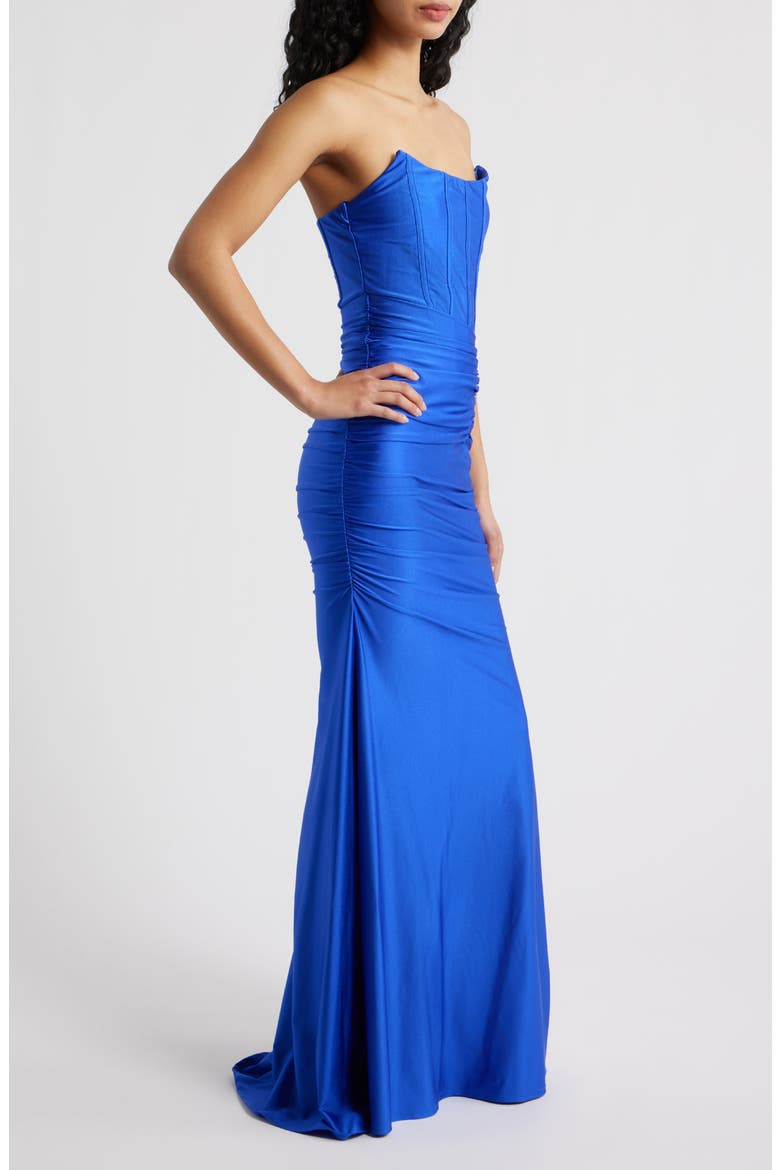 Stretch Satin Corset Gown, Alternate, color, COBALT