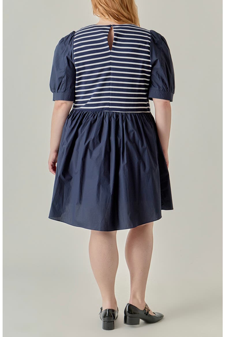 Striped High-Low Knit Combo Dress, Alternate, color, NAVY COMBO