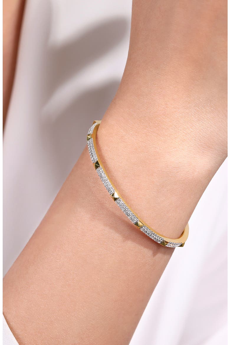 14K Gold Diamond Pavé Bangle with Pyramid Stations, Alternate, color, 14K YELLOW GOLD