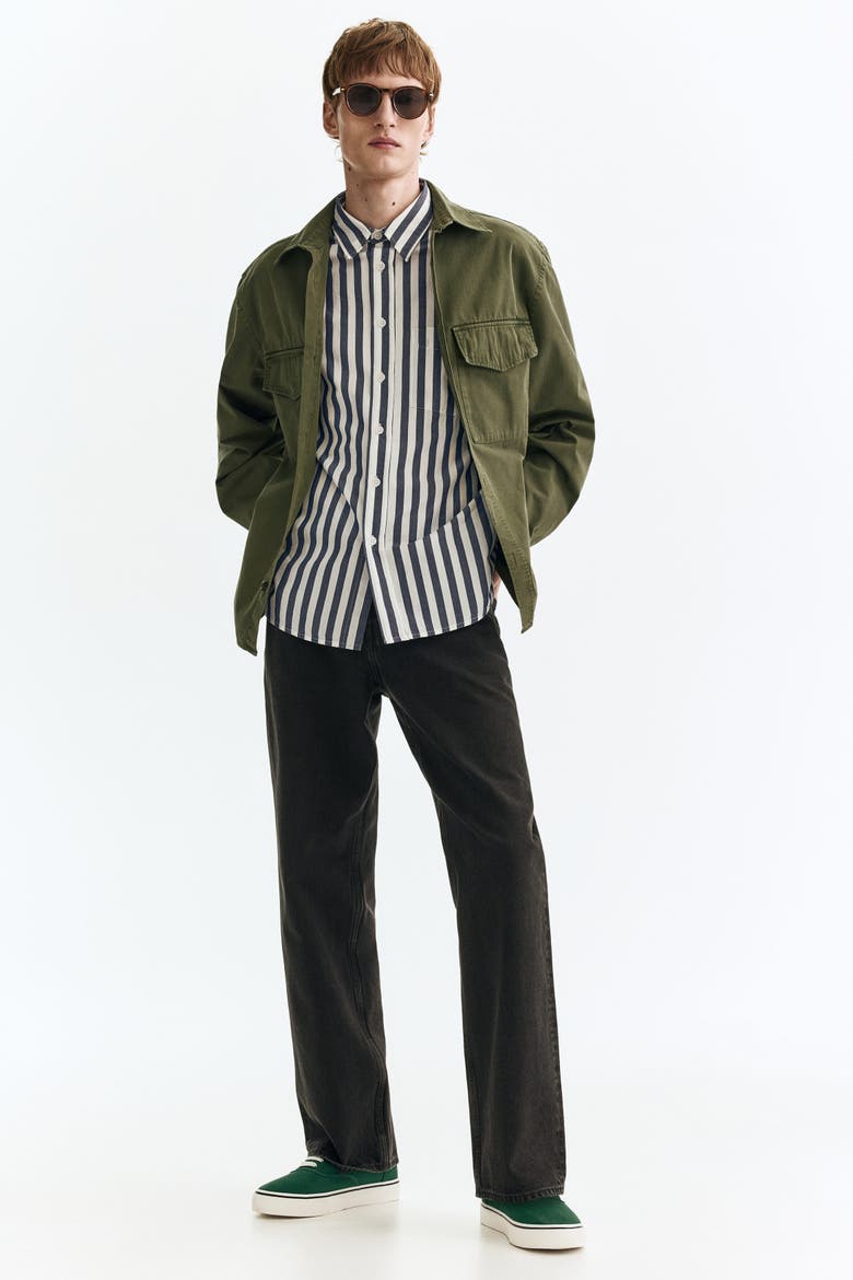 Relaxed Fit Poplin Shirt, Alternate, color, Dark blue/striped