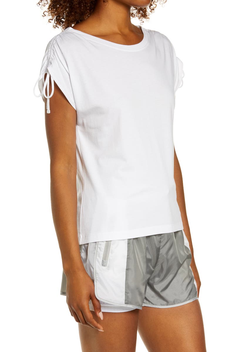 Blanc Noir Ruched Sleeve T-Shirt, Alternate, color, Solid White