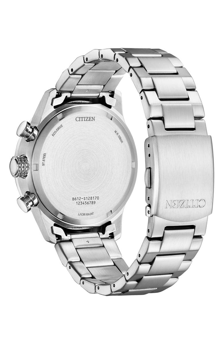 Citizen Eco Drive Chronograph Stainless Steel Bracelet Watch, 43mm, Alternate, color, Silver