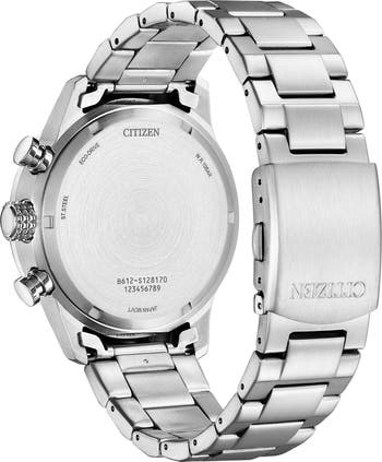 Eco Drive Chronograph Stainless Steel Bracelet Watch, 43mm