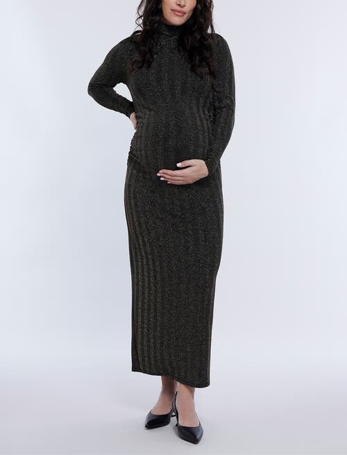 Motherhood Maternity Mesh Turtleneck Maxi Maternity Dress In Gold Lurex