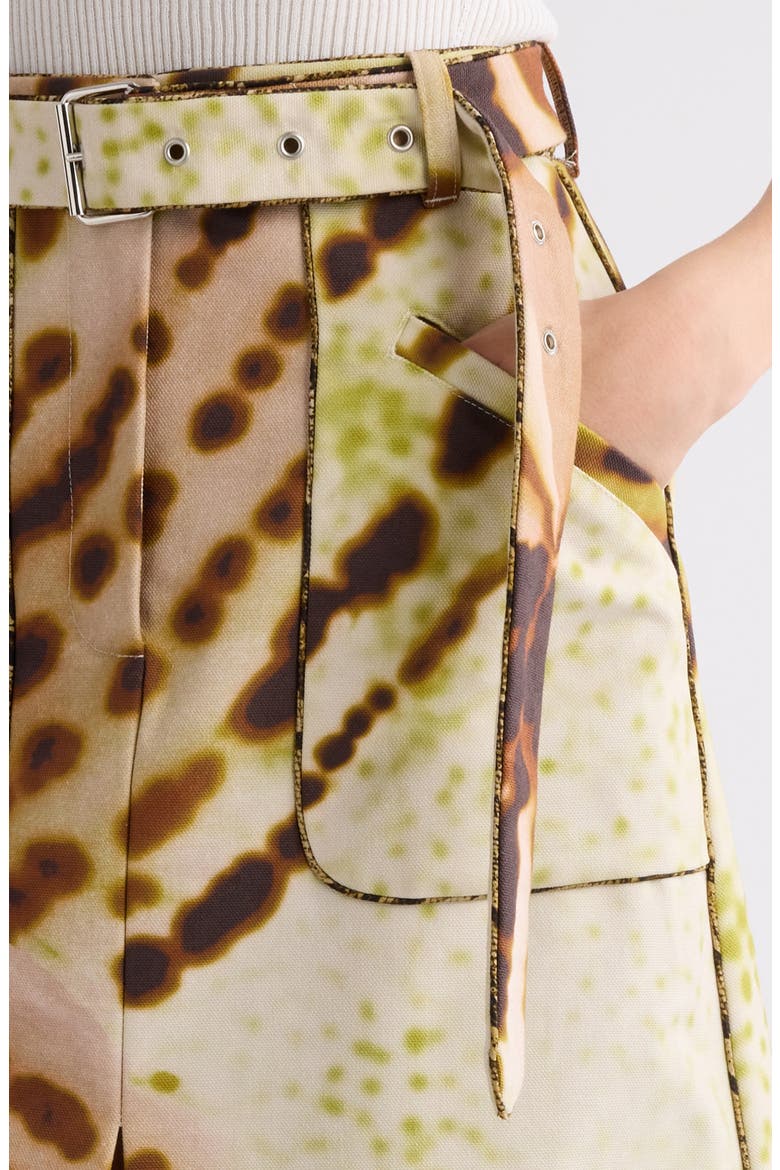 Sheraz Leopard Orchid Print Belted Midi Skirt, Alternate, color, OLIVE