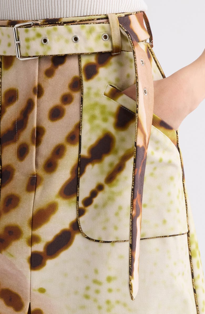 Dries Van Noten Sheraz Leopard Orchid Print Belted Midi Skirt, Alternate, color, Olive