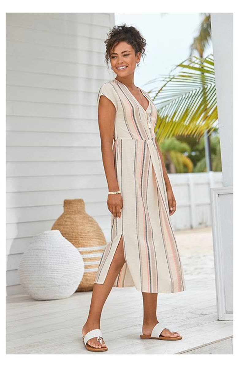 LASCANA Women's Striped V-Neck Dress, Alternate, color, Multi Striped