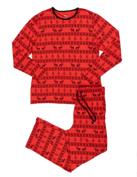 Men's Viscose Matching Family Holiday Pajamas, Reindeer & Polar Bear Prints