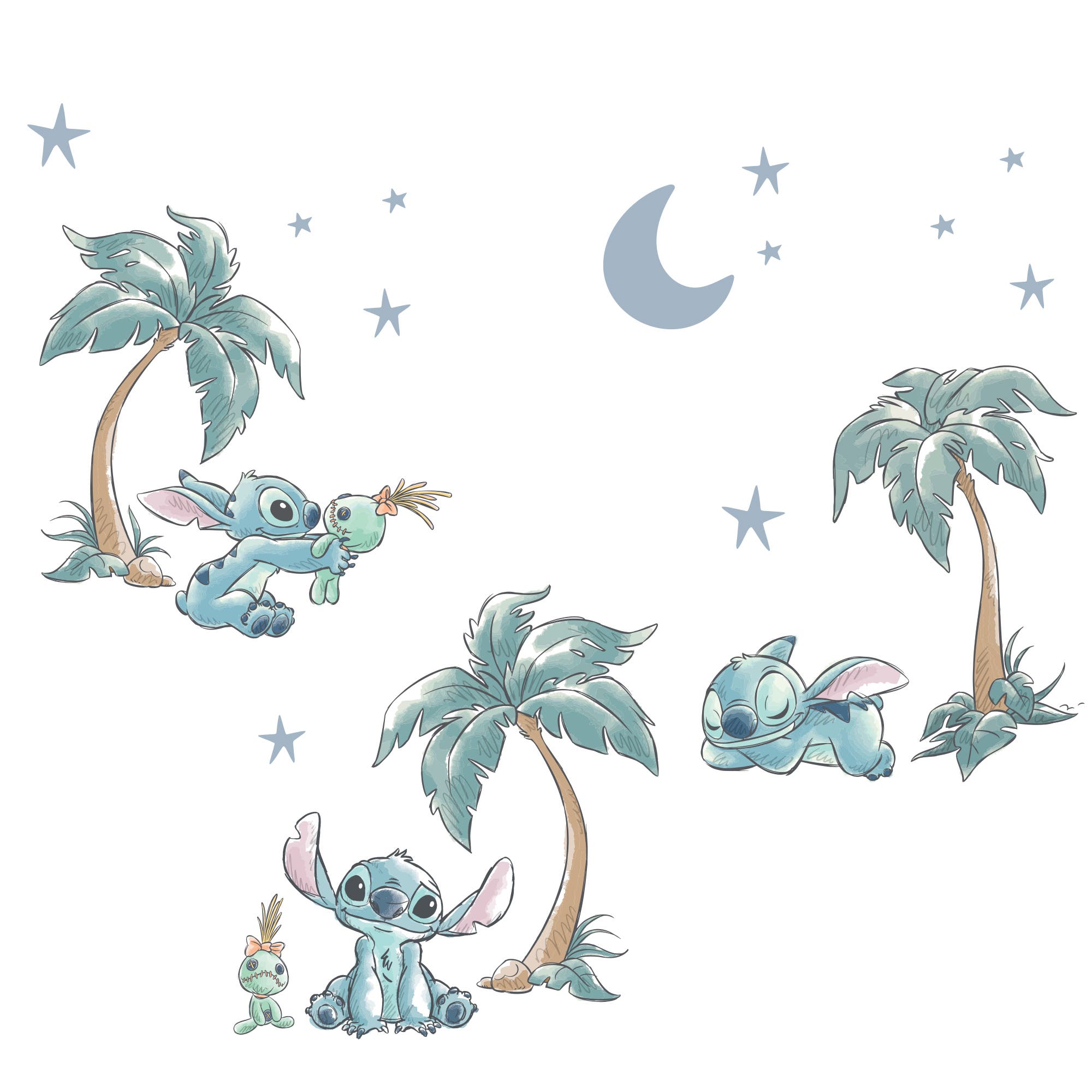Bedtime Originals Disney Stitch Mural-Like Nursery Wall Decals / Stickers in Blue 
