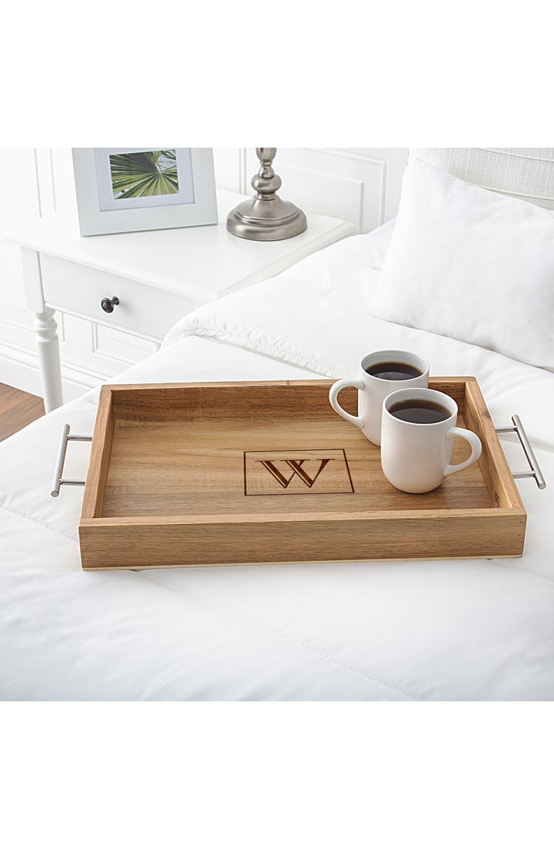 Cathy's Concepts Monogram Acacia Tray with Metal Handles, Alternate, color,
