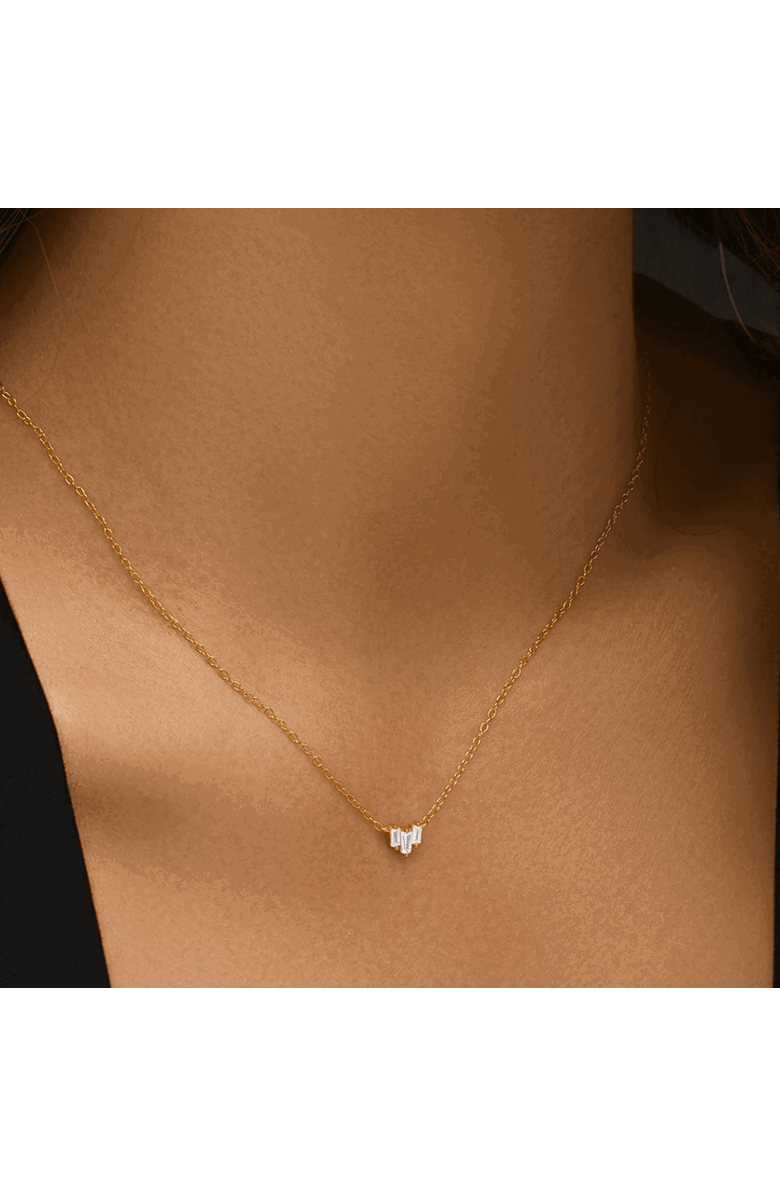 Hollywood Sensation Starling Dainty Necklace with Three Emerald Cut Cubic Zirconia Stones, Alternate, color, Gold